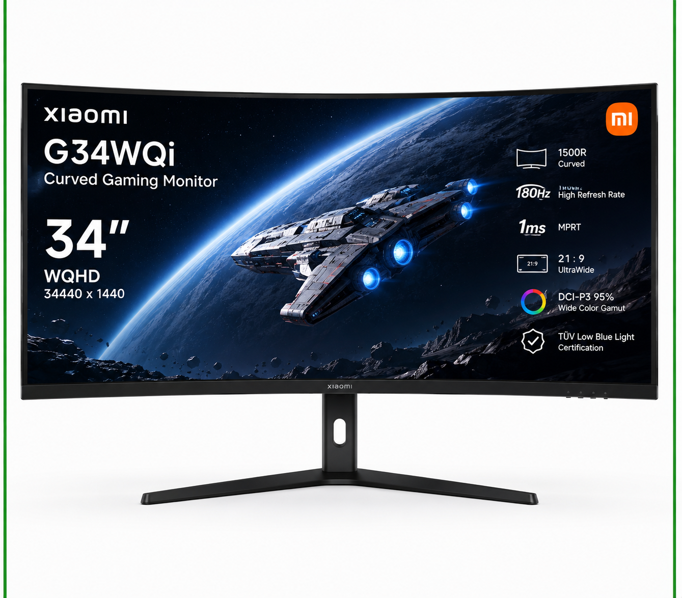 Xiaomi Curved Gaming Monitor G34WQi 34-inch Curved WQHD (3440 x 1440p) 180Hz Refresh Rate,