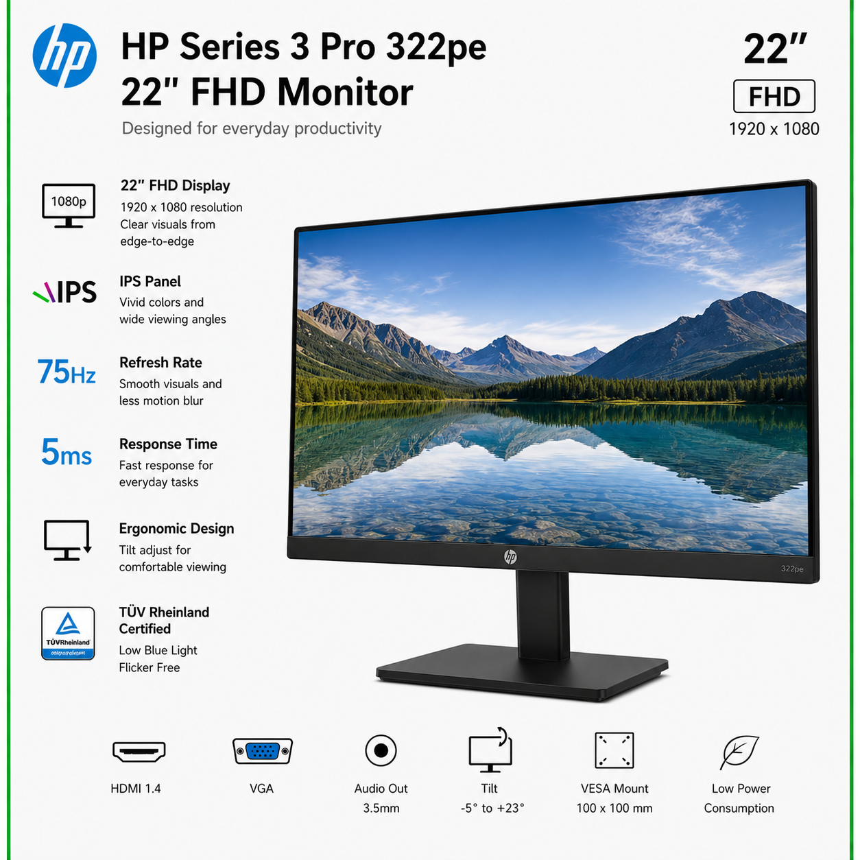 HP Series 3 Pro 322pe 22" FHD Monitor